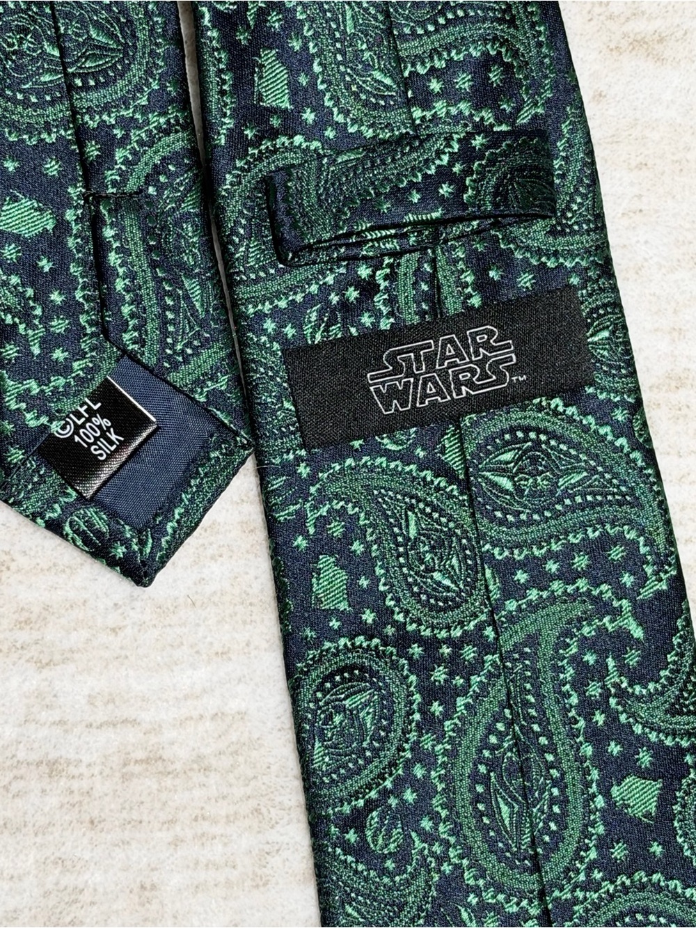 Star Wars Yoda Black and Green Paisley Silk Tie
